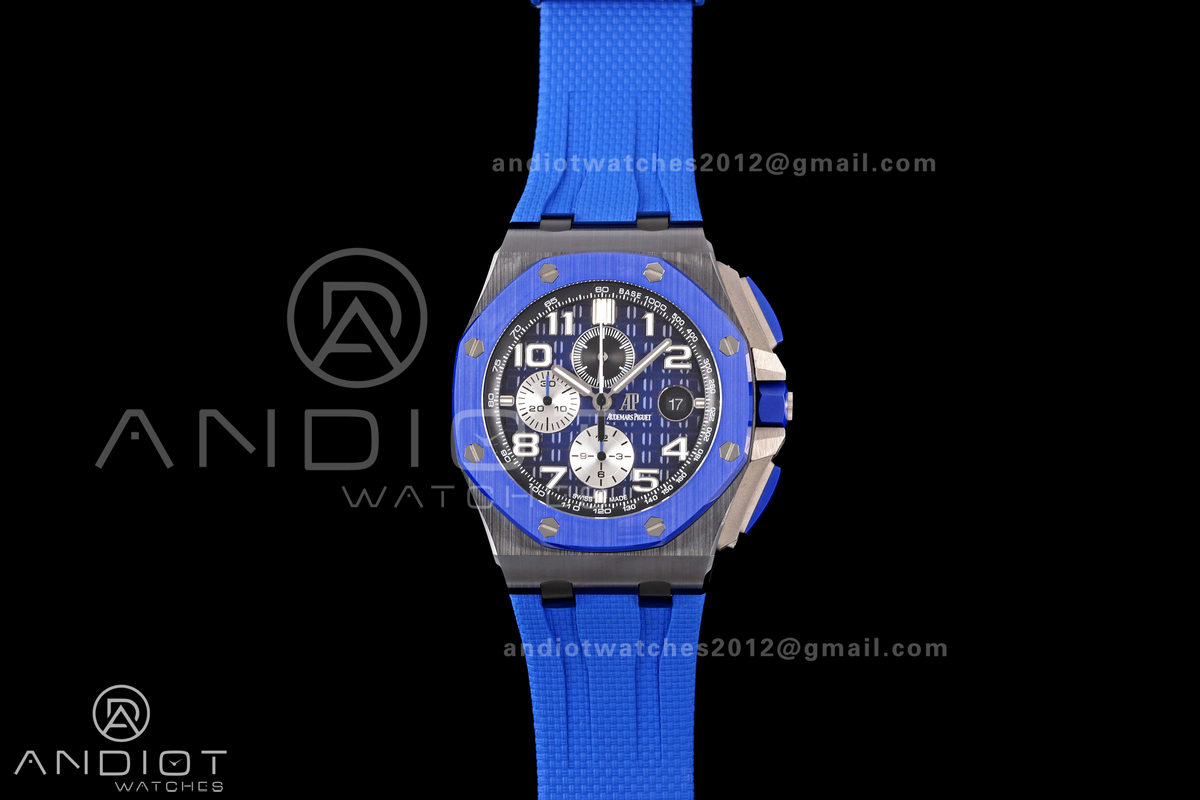 Royal Oak Offshore 44mm Ceramic Blue Bezel JF 1:1 Best Edition Blue Dial on Rubber Strap A3126